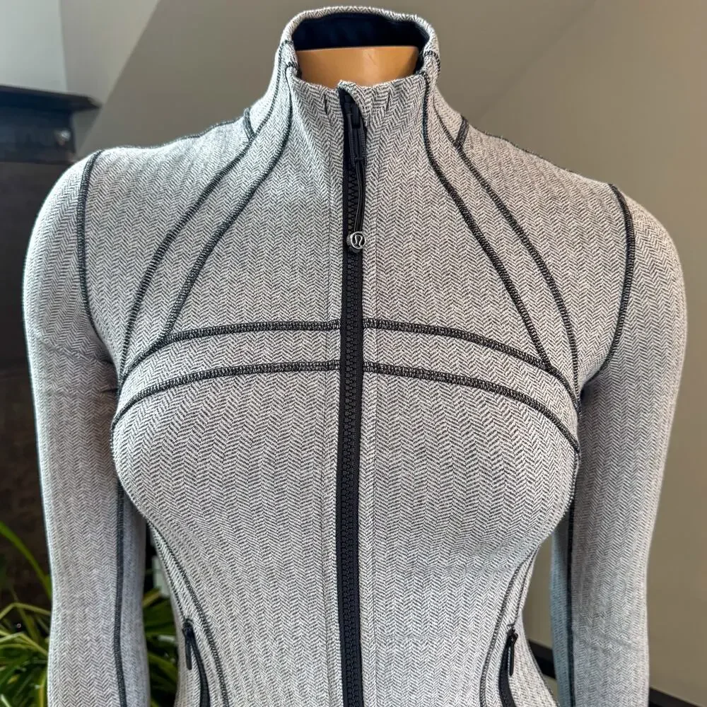 Lululemon Define Jacket Heathered Herringbone Gray/Black Size 4, Style LW3JPMS